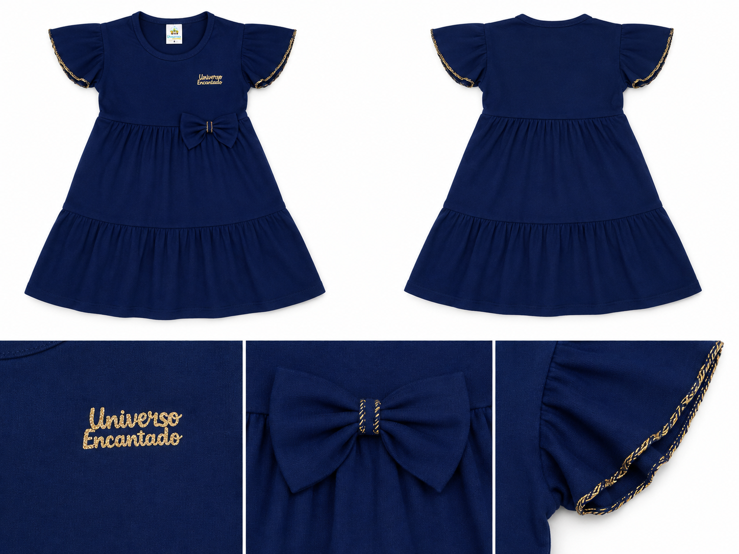 Vestido infantil com saia rodada e detalhes em dourado - foto 2