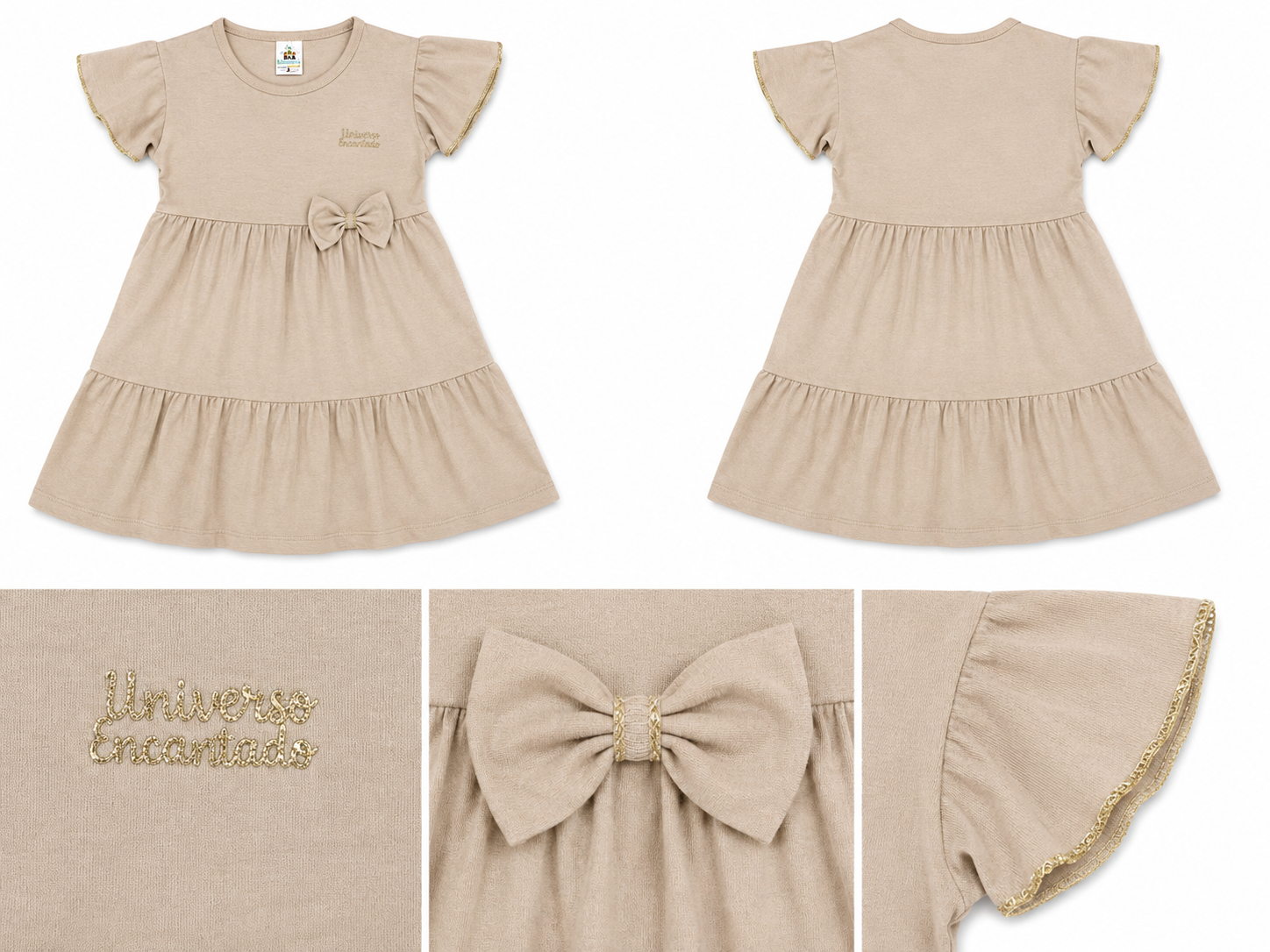 Vestido infantil com saia rodada e detalhes em dourado - foto 3
