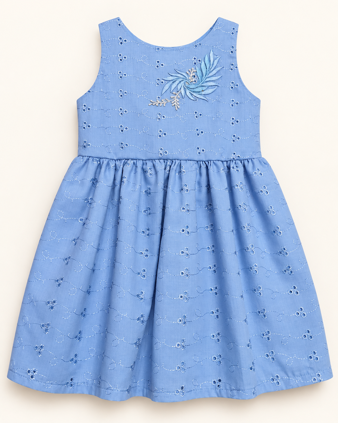 Vestido Infantil Jardim Azul Bordado