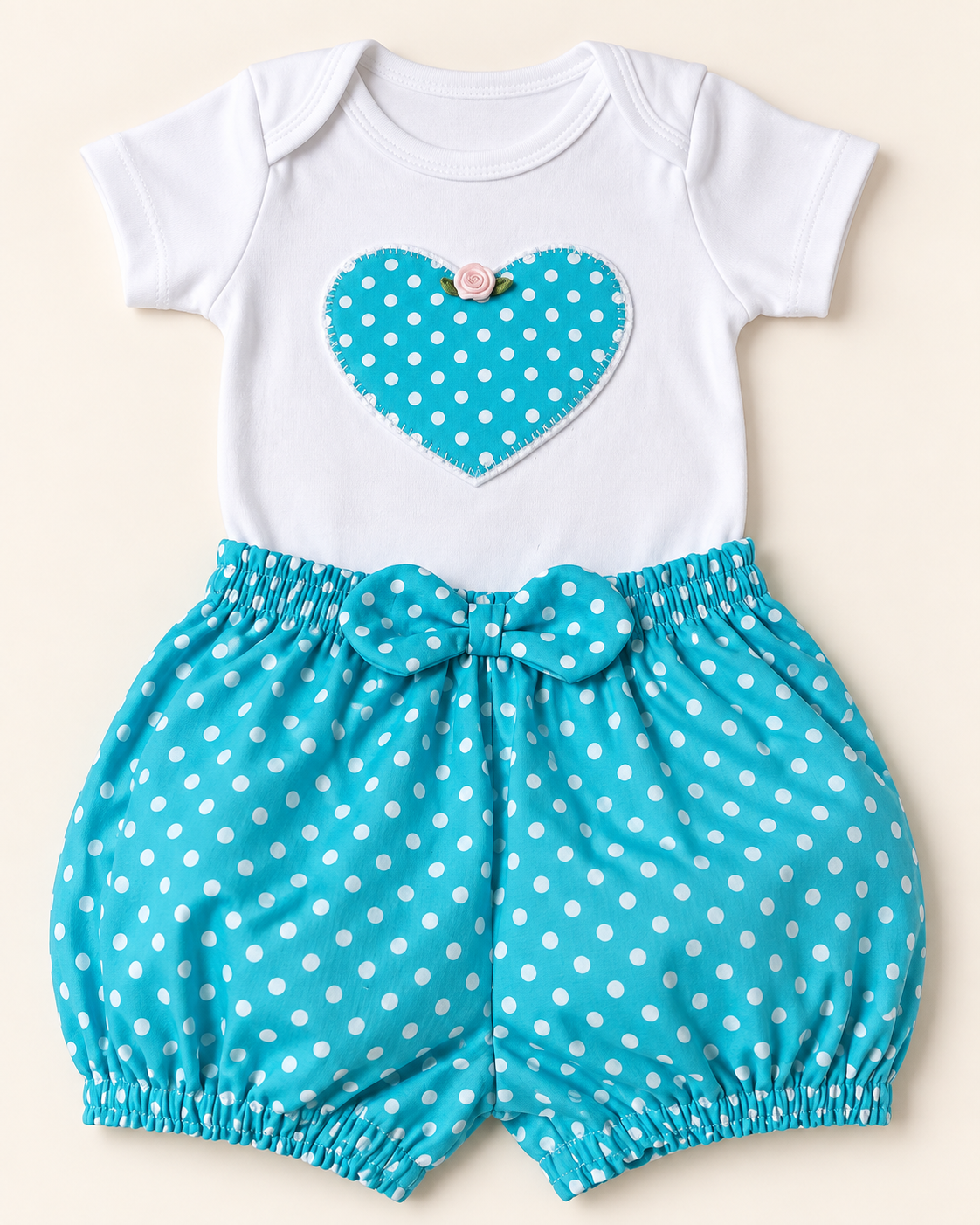 Conjunto Bebê Coração Azul Poá