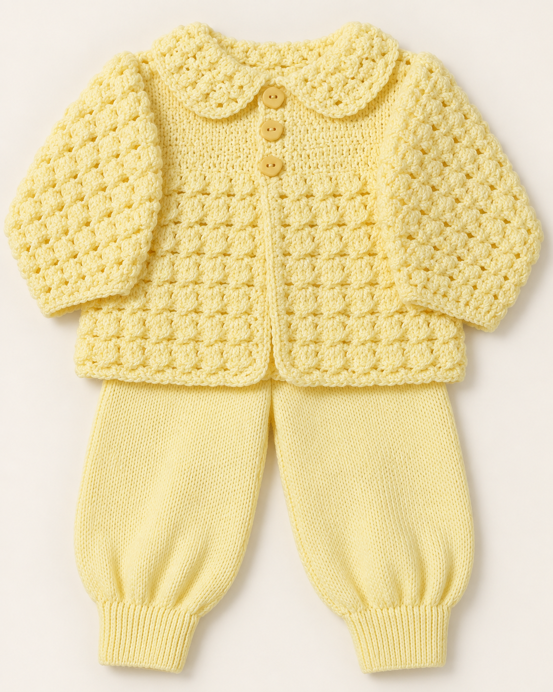 Conjunto Bebê Doce Amarelo em Tricô