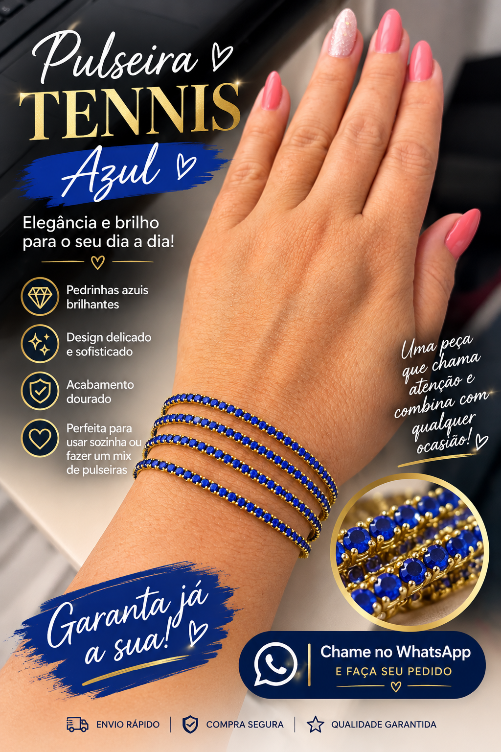 💙✨ PULSEIRA TENNIS AZUL ✨💙  Elegância e brilho para deixar seu look ainda mais poderoso! 💎