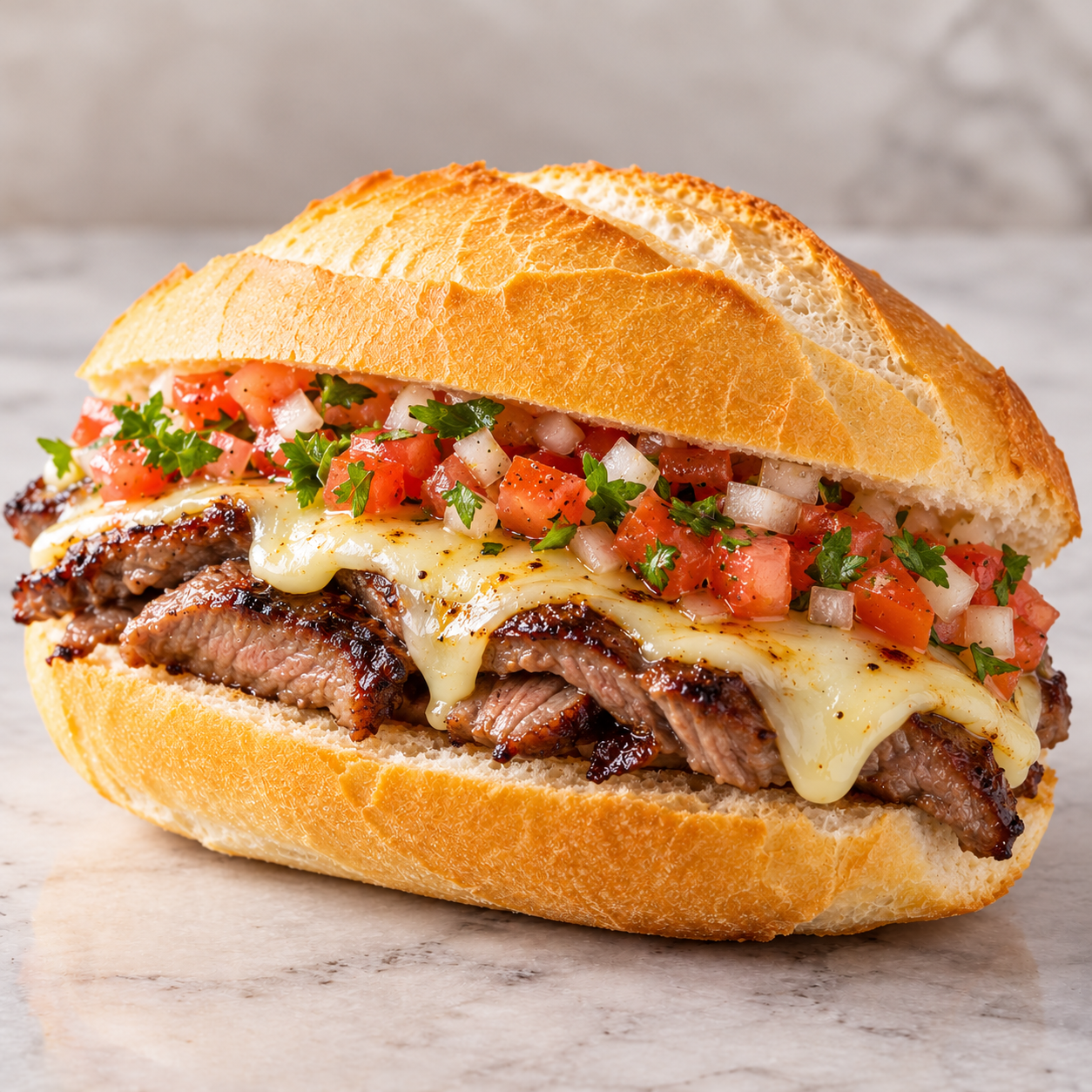 Churrasco c/ queijo e vinagrete
