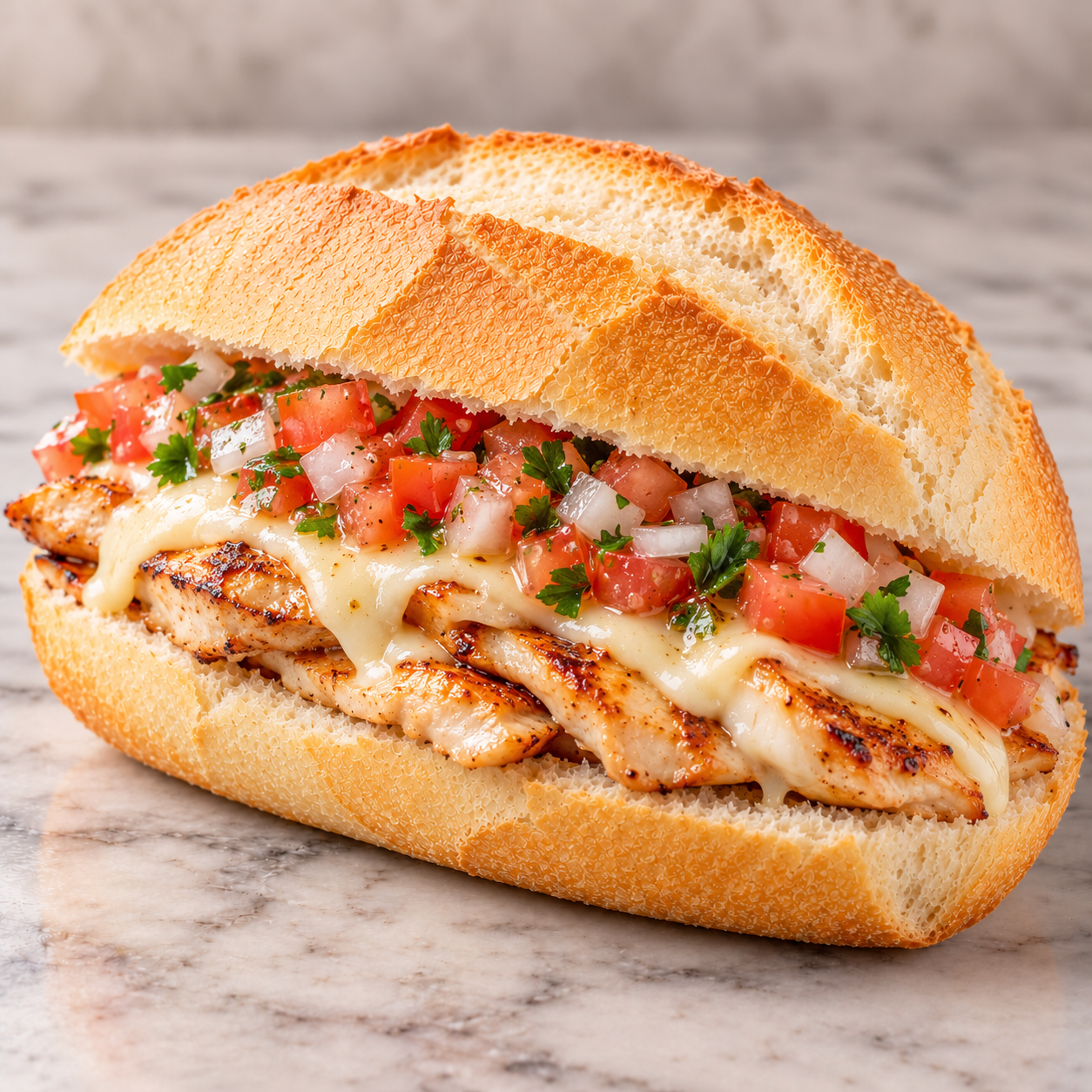 Filé de frango com vinagrete e queijo